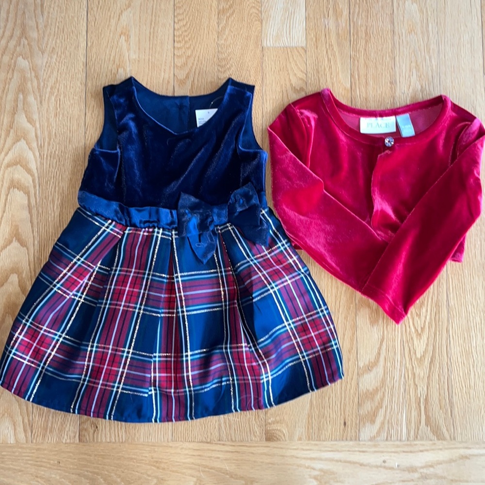 🆕! The Children’s Place Plaid Dress & Velvet Cardigan